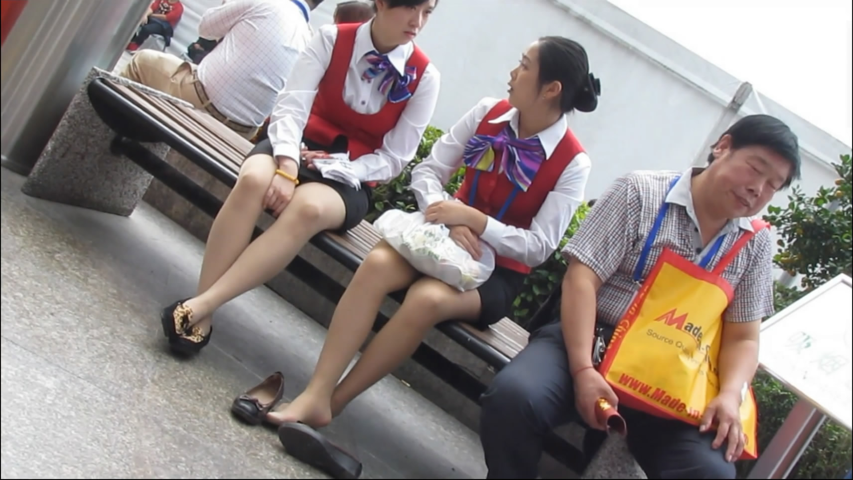 Old man and dangling legs